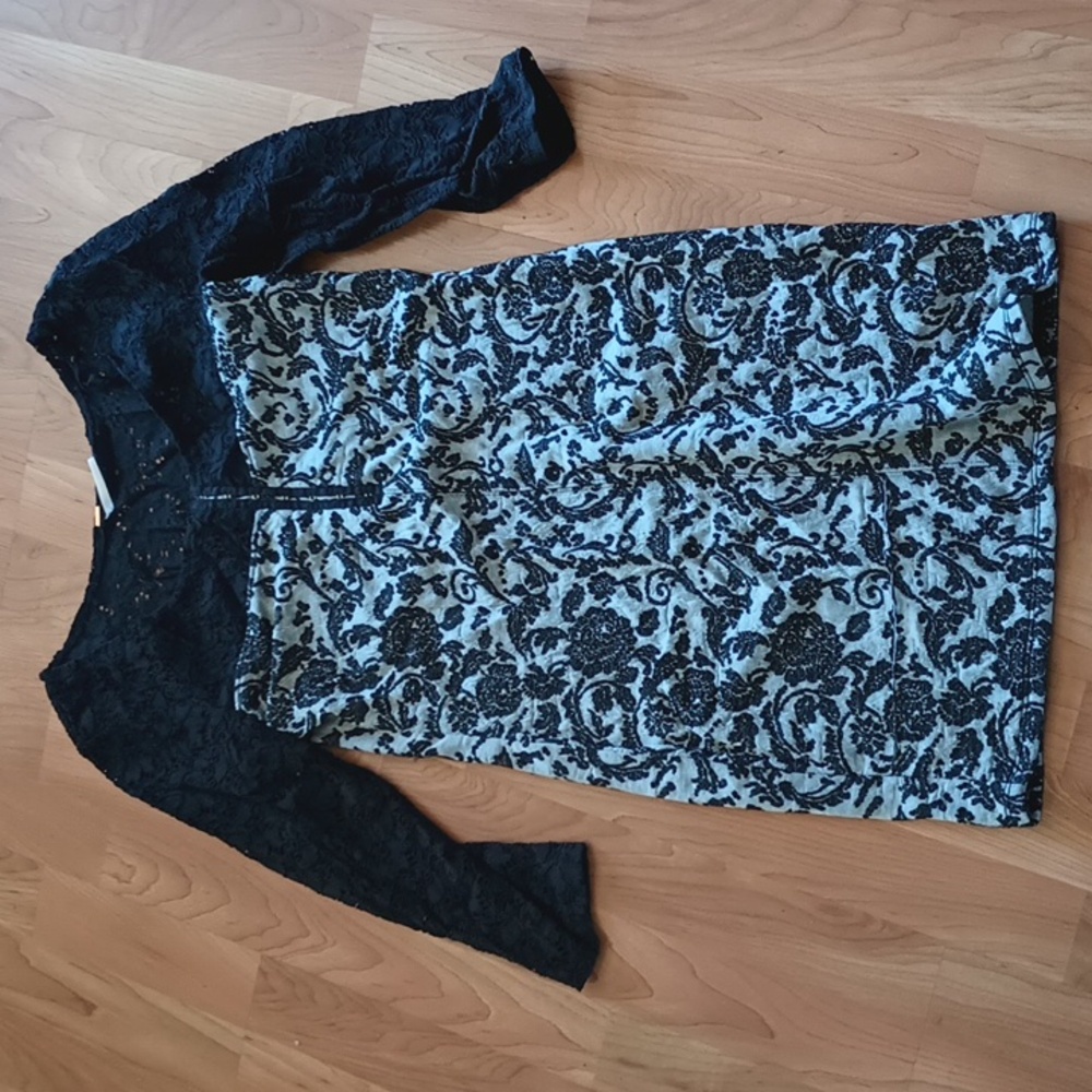 Free people lace sleeve blue black mini dress size M